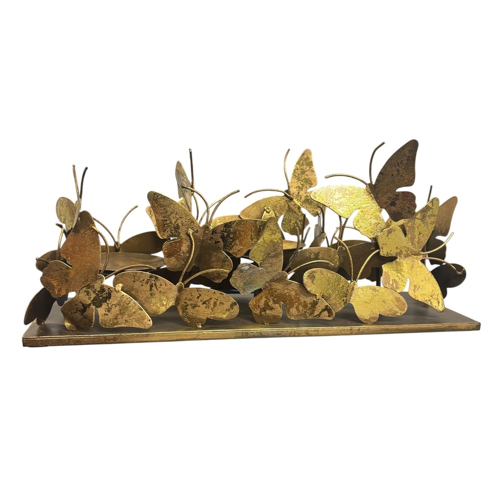 Gold‎ Metal Butterfly Trail Candle Holder 3-Cup Centerpiece Decor